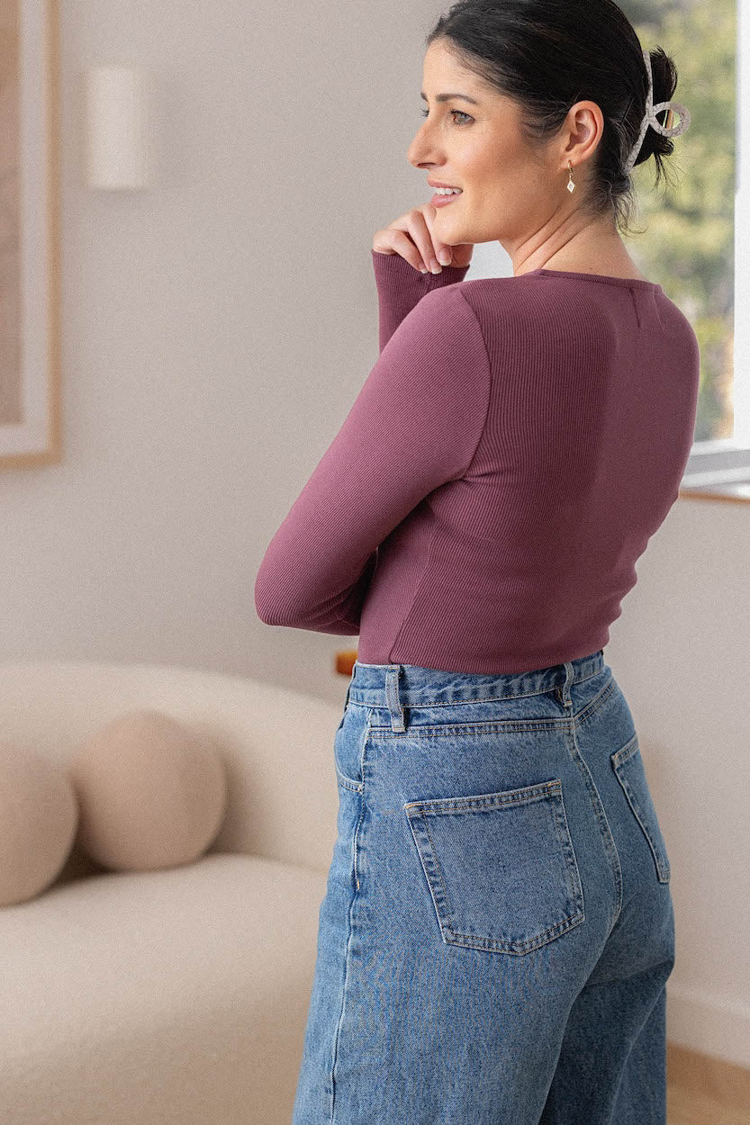 Comfort Rib Henley Long Sleeve - Amethyst