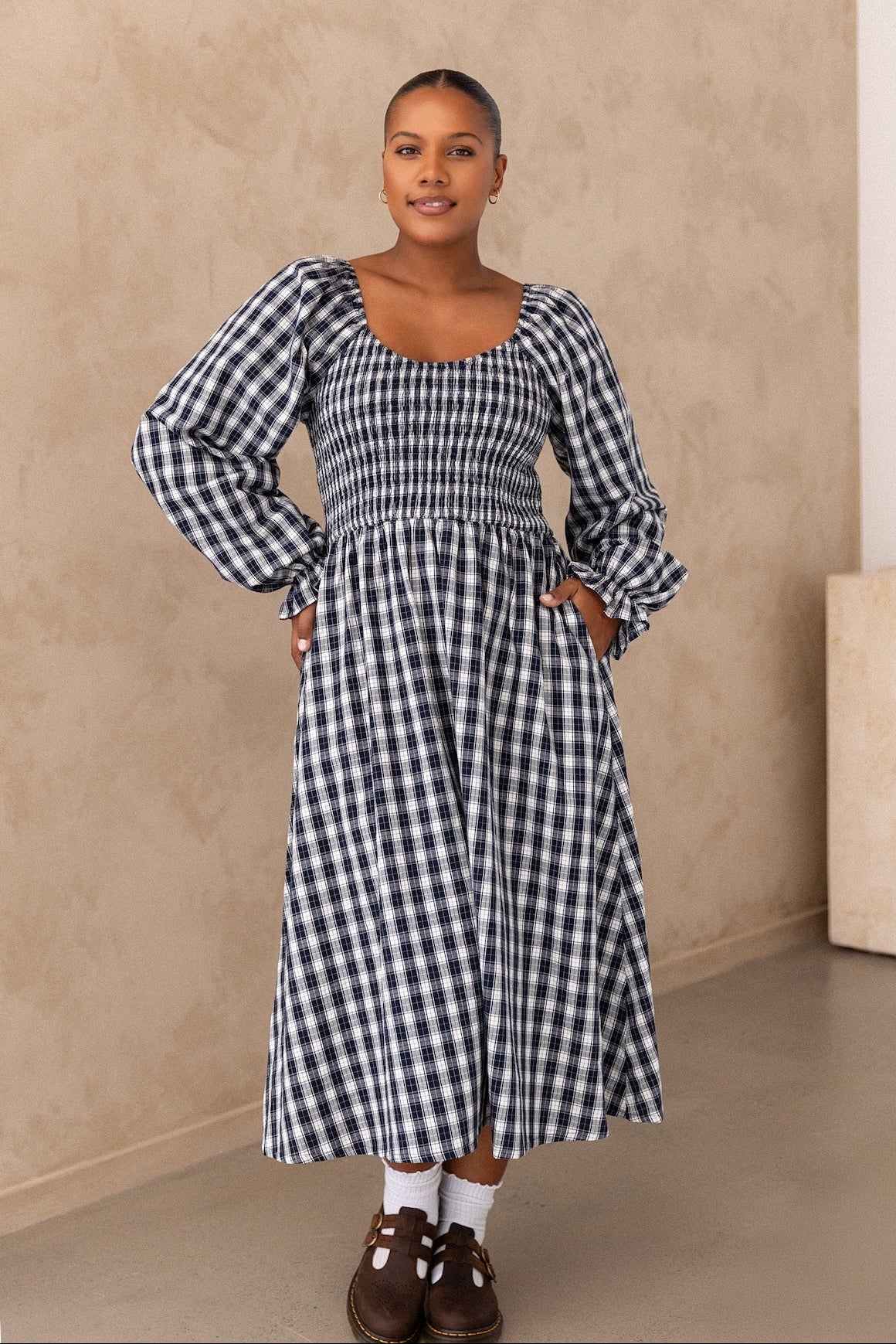 Rosie Dress - Midnight Gingham | Long Sleeve Dress | Moolk – Moolk