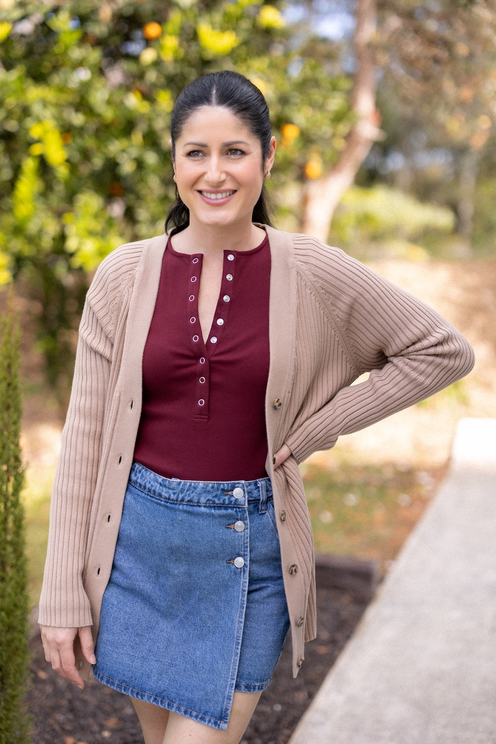 Comfort Rib Henley Long Sleeve - Cabernet