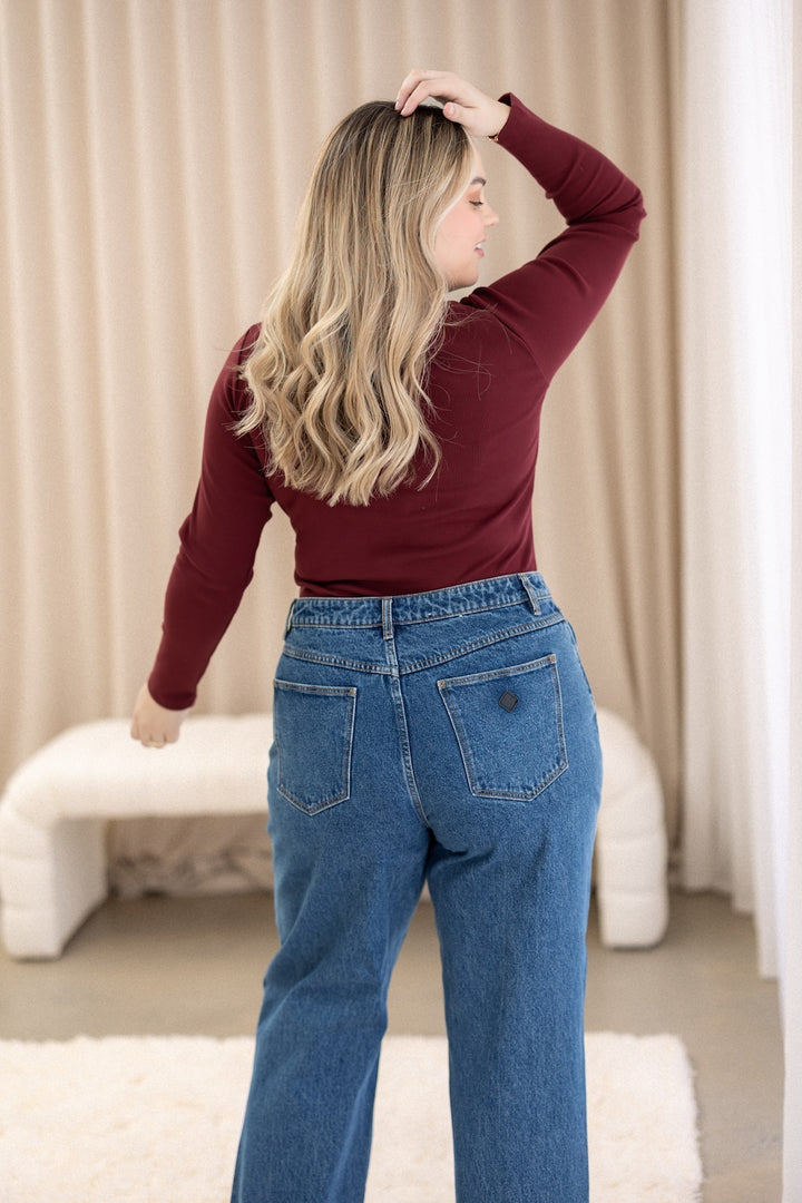 Comfort Rib Henley Long Sleeve - Cabernet