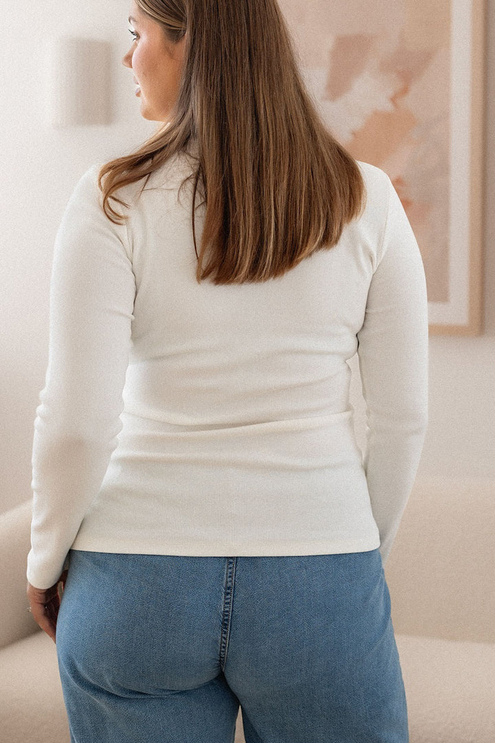 Comfort Rib Henley Long Sleeve - White