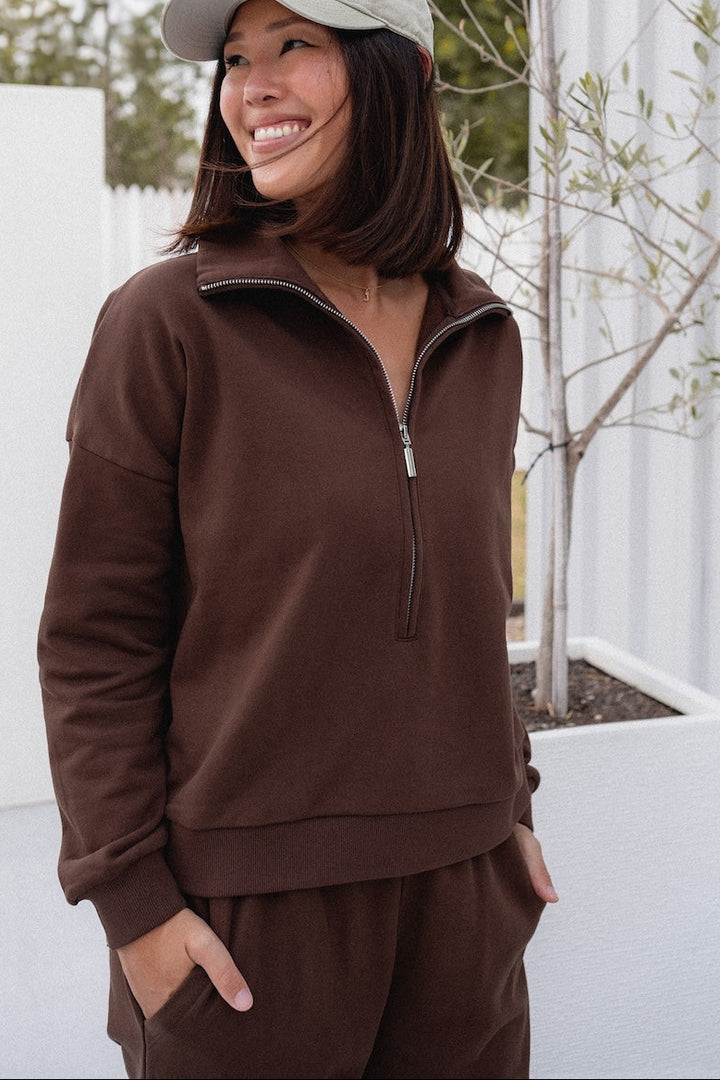 Collar Zip Sweater - Cocoa