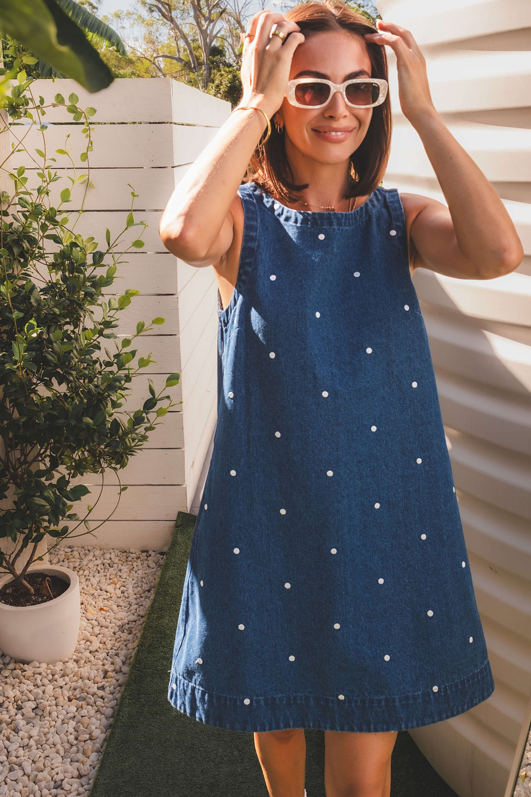 Noah Dress - Denim Polka