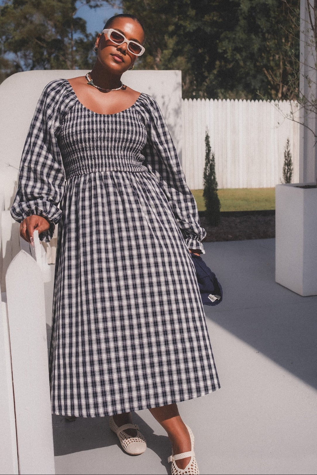 RoseMuse Gingham check ribbon dress ブラック Rosie Dress - Midnight Gingham | Long Sleeve Dress | Moolk – Moolk