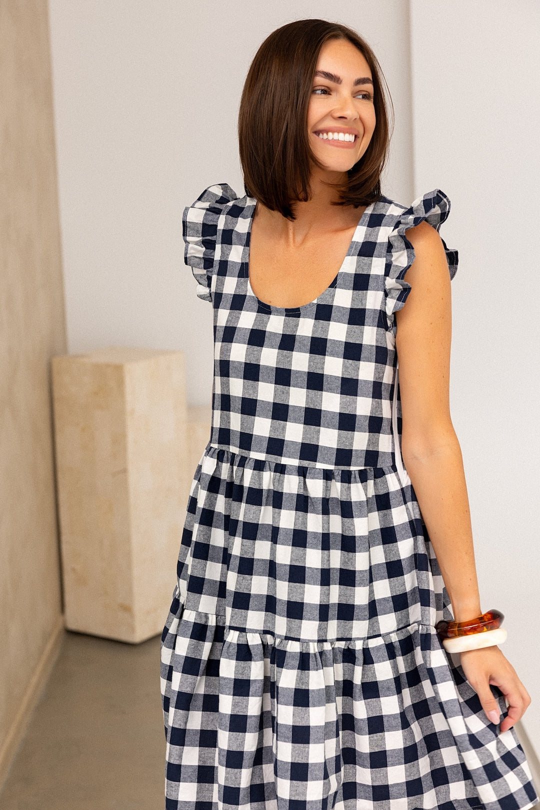Lucy Dress - Navy Gingham