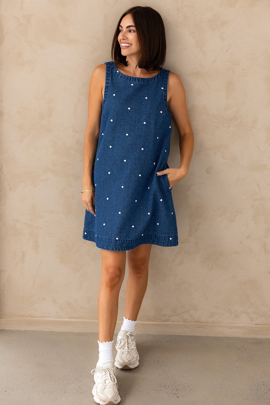 Noah Dress - Denim Polka