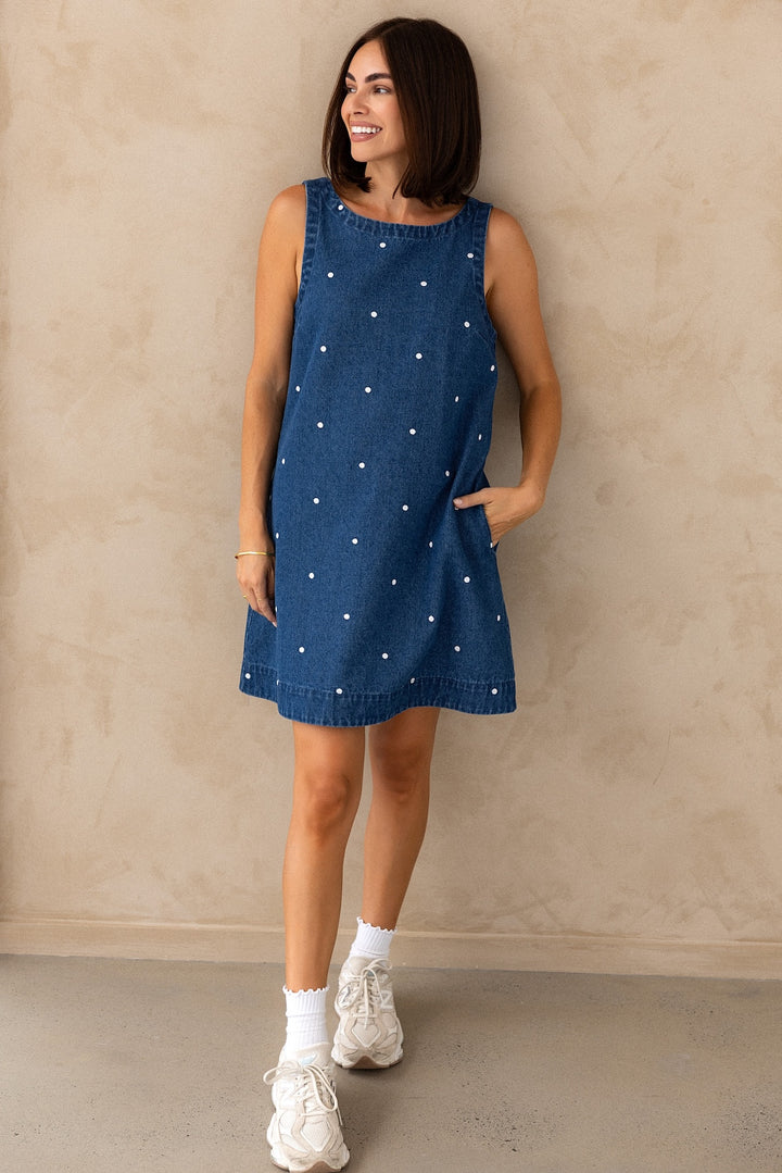 Noah Dress - Denim Polka