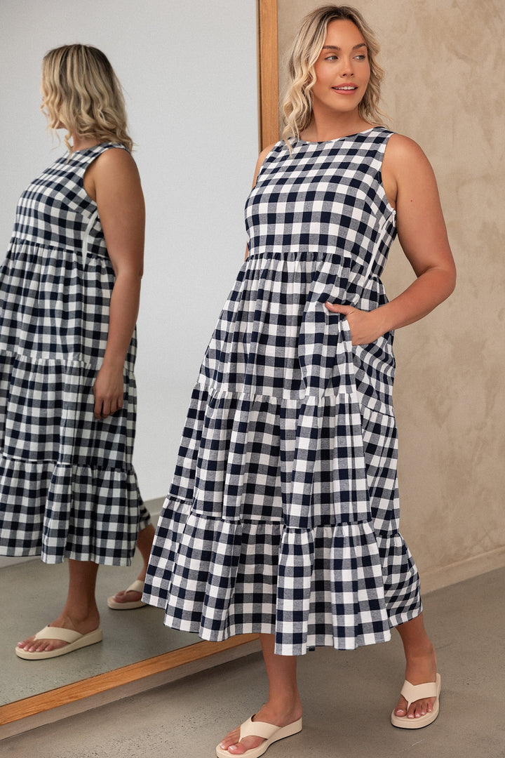 Siena Dress - Navy Gingham