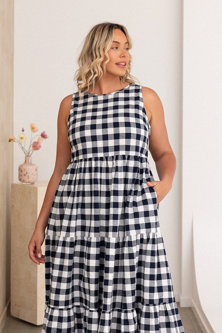 Siena Dress - Navy Gingham