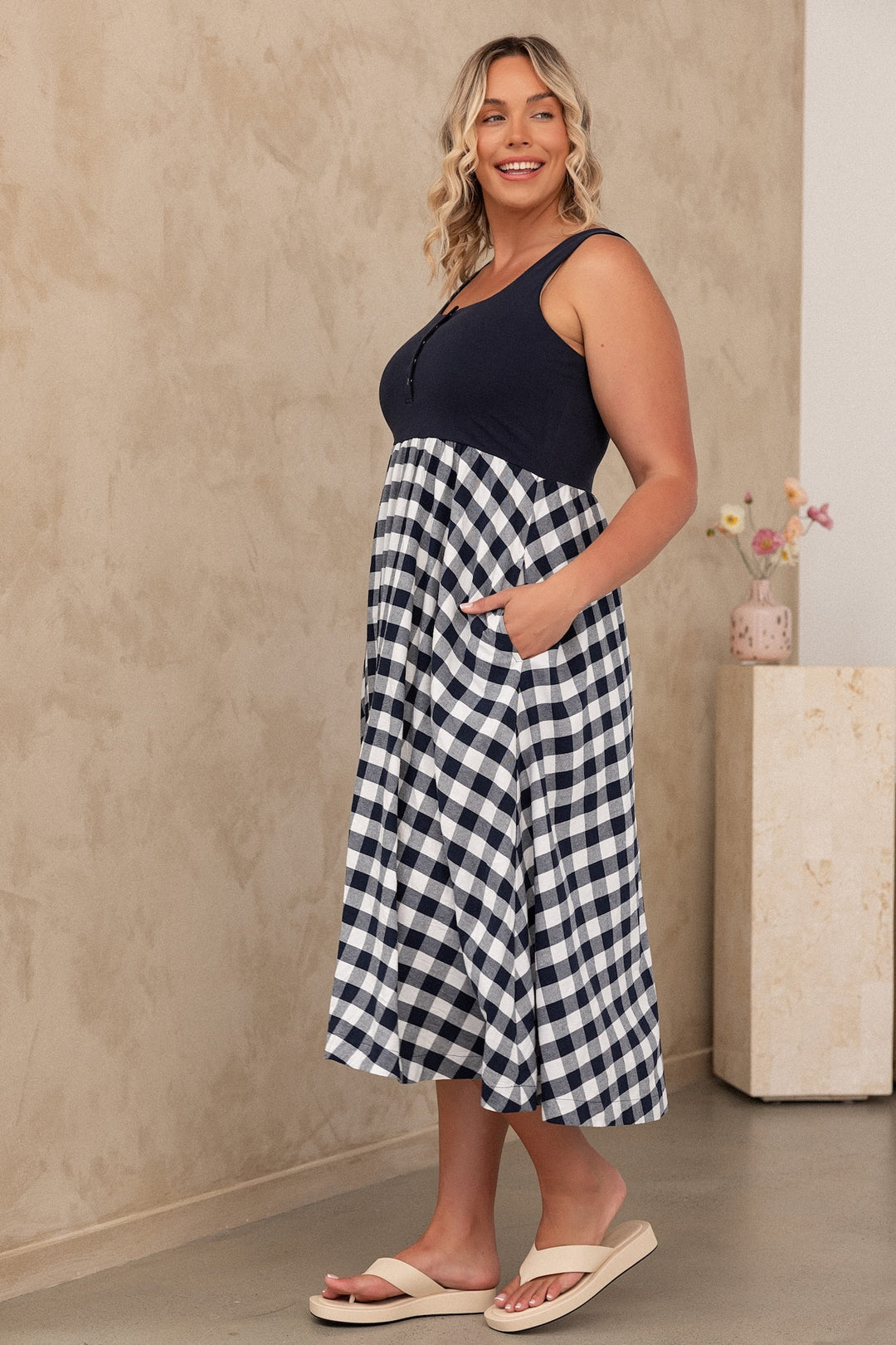 Hallie Dress - Navy Gingham
