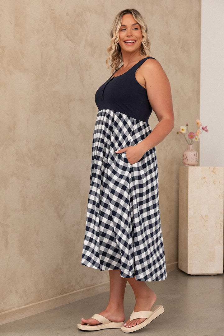 Hallie Dress - Navy Gingham