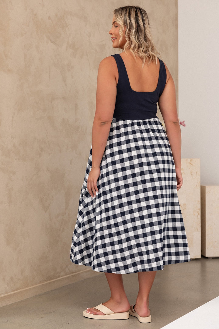Hallie Dress - Navy Gingham