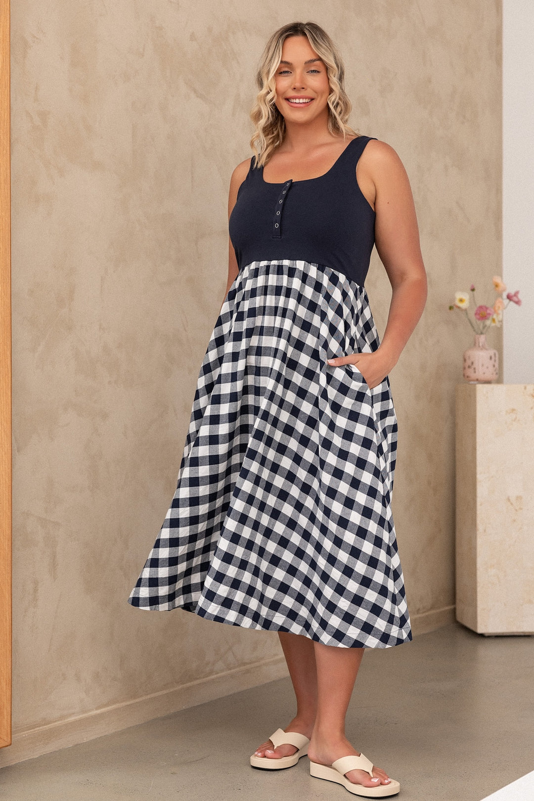 Hallie Dress - Navy Gingham
