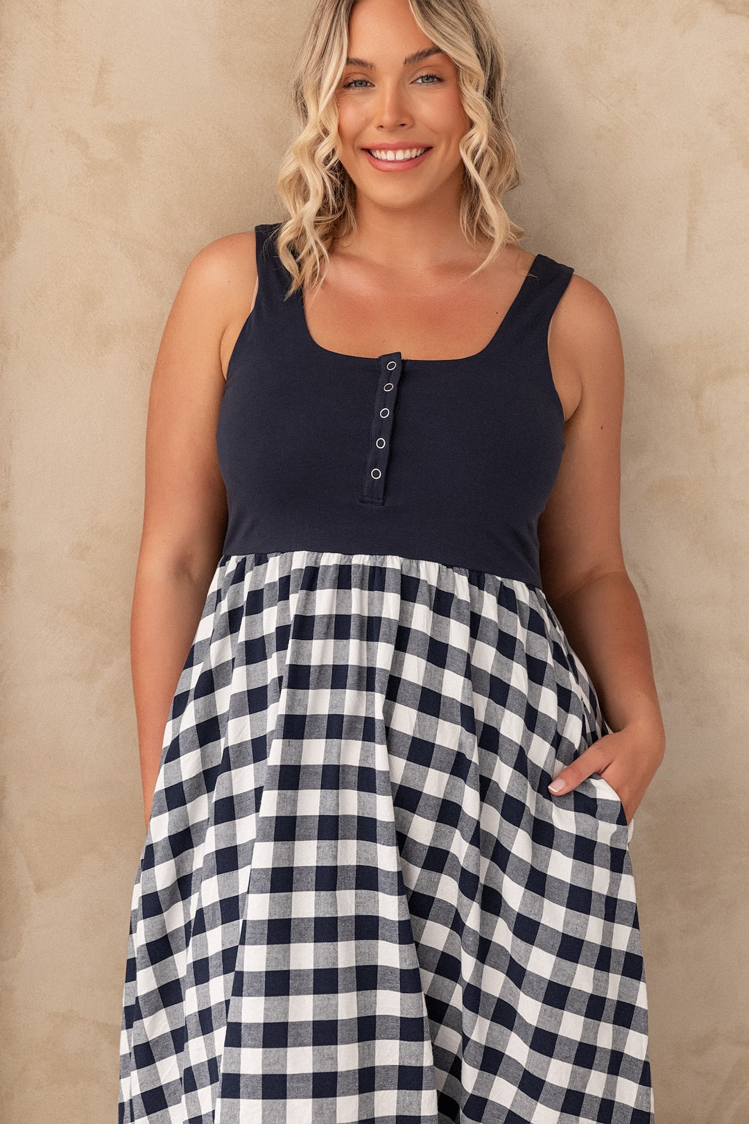 Hallie Dress - Navy Gingham
