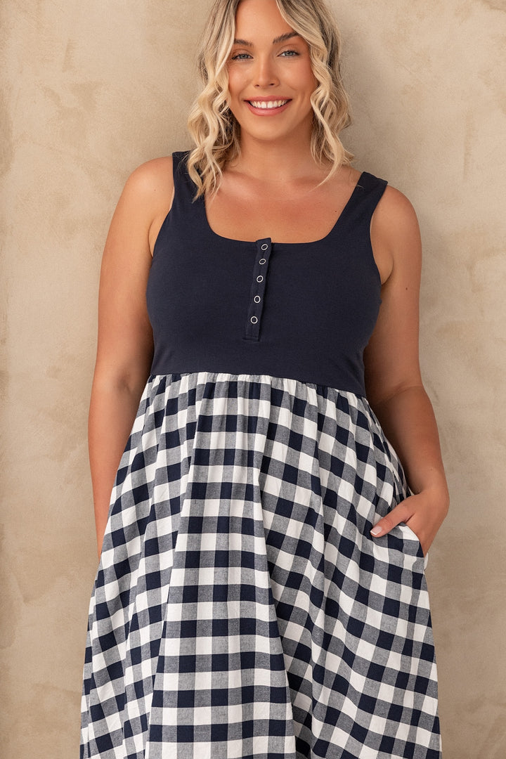 Hallie Dress - Navy Gingham