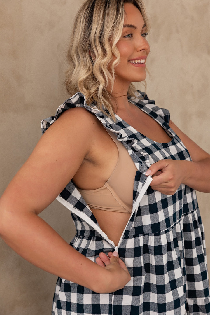 Lucy Dress - Navy Gingham