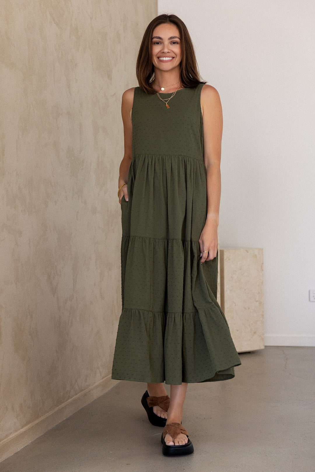 Siena Dress - Olive Dobby