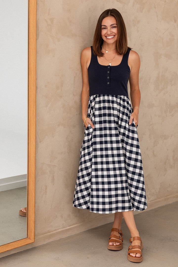 Hallie Dress - Navy Gingham