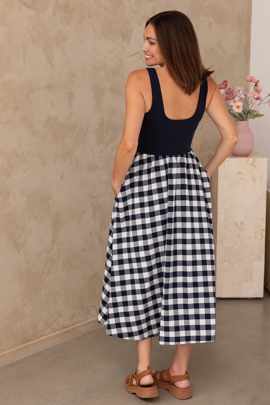 Hallie Dress - Navy Gingham
