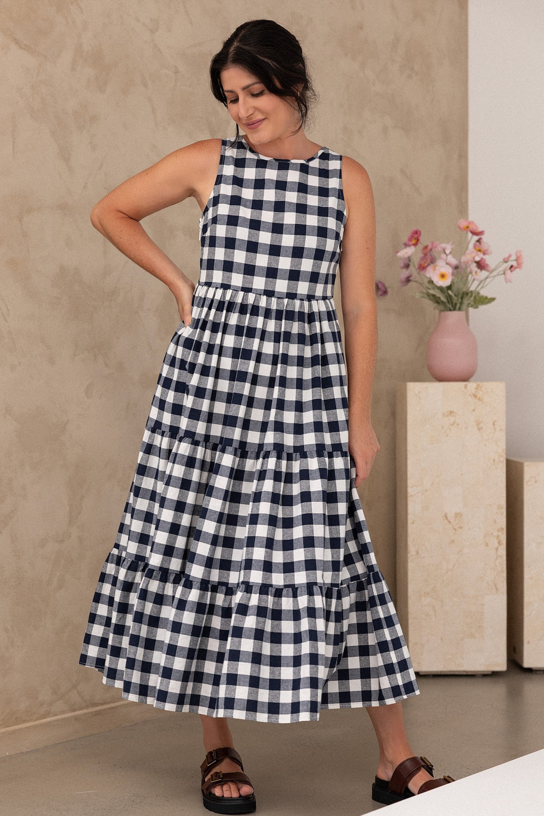 Siena Dress - Navy Gingham