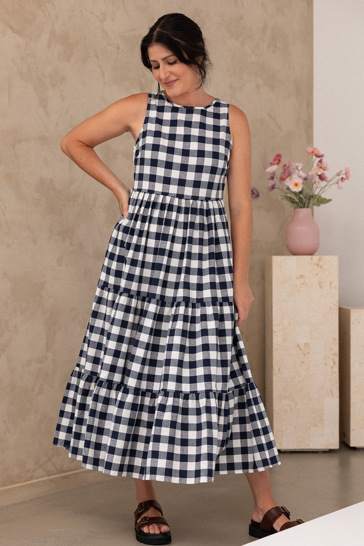 Siena Dress - Navy Gingham