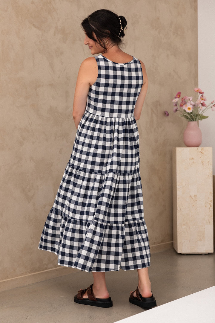 Siena Dress - Navy Gingham