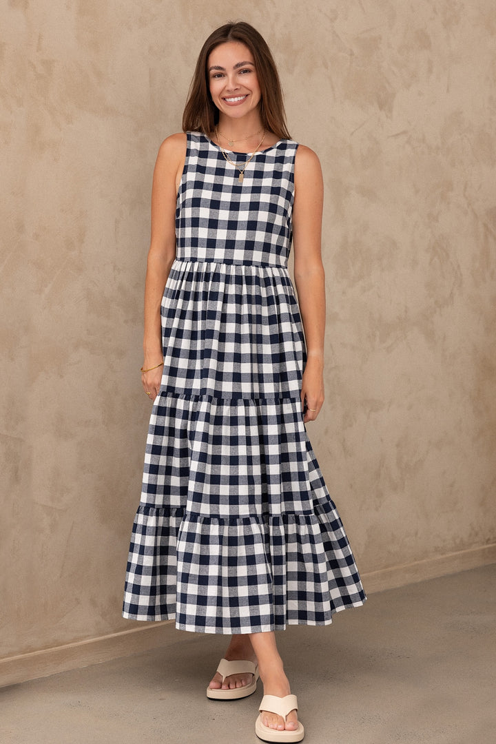 Siena Dress - Navy Gingham