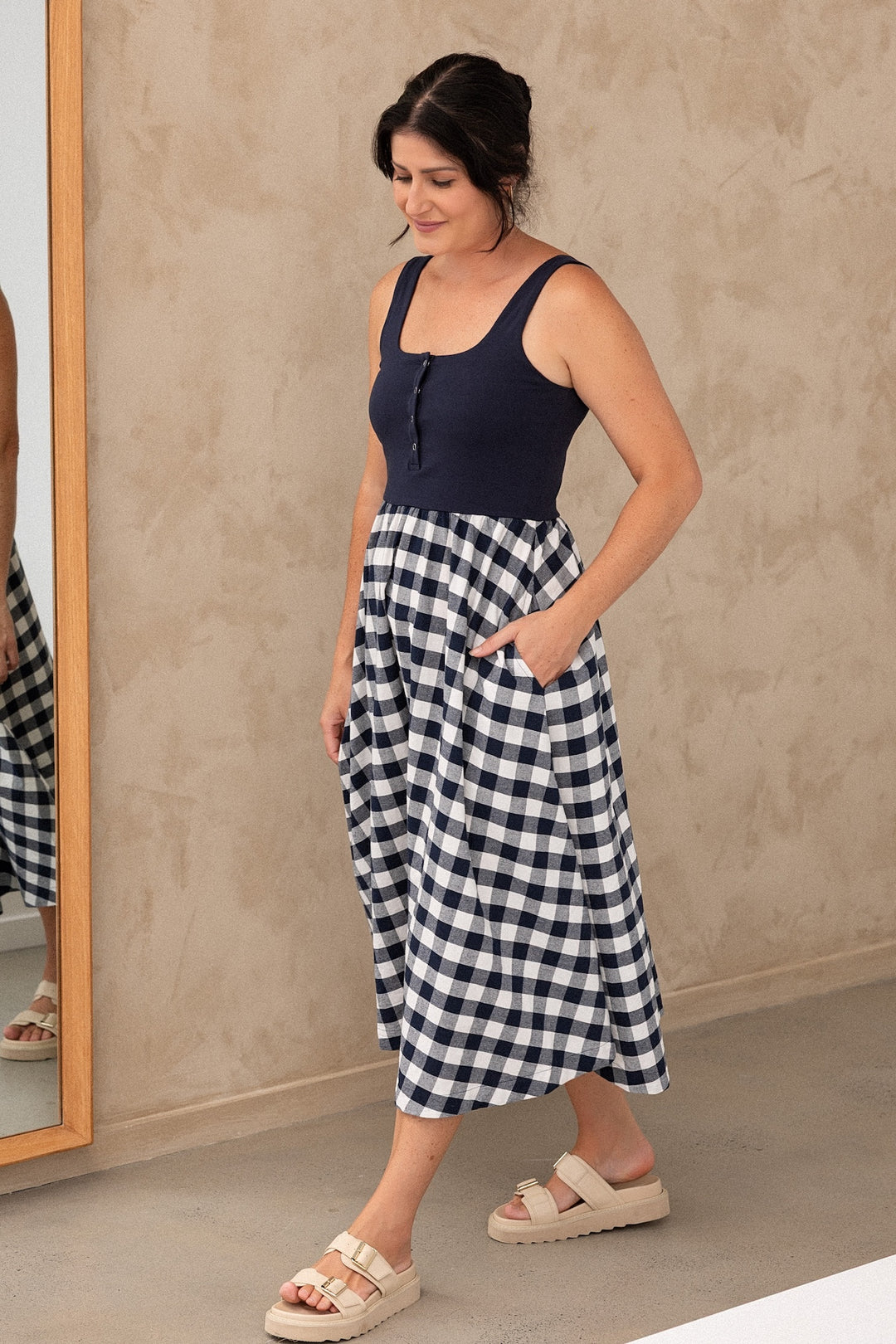 Hallie Dress - Navy Gingham