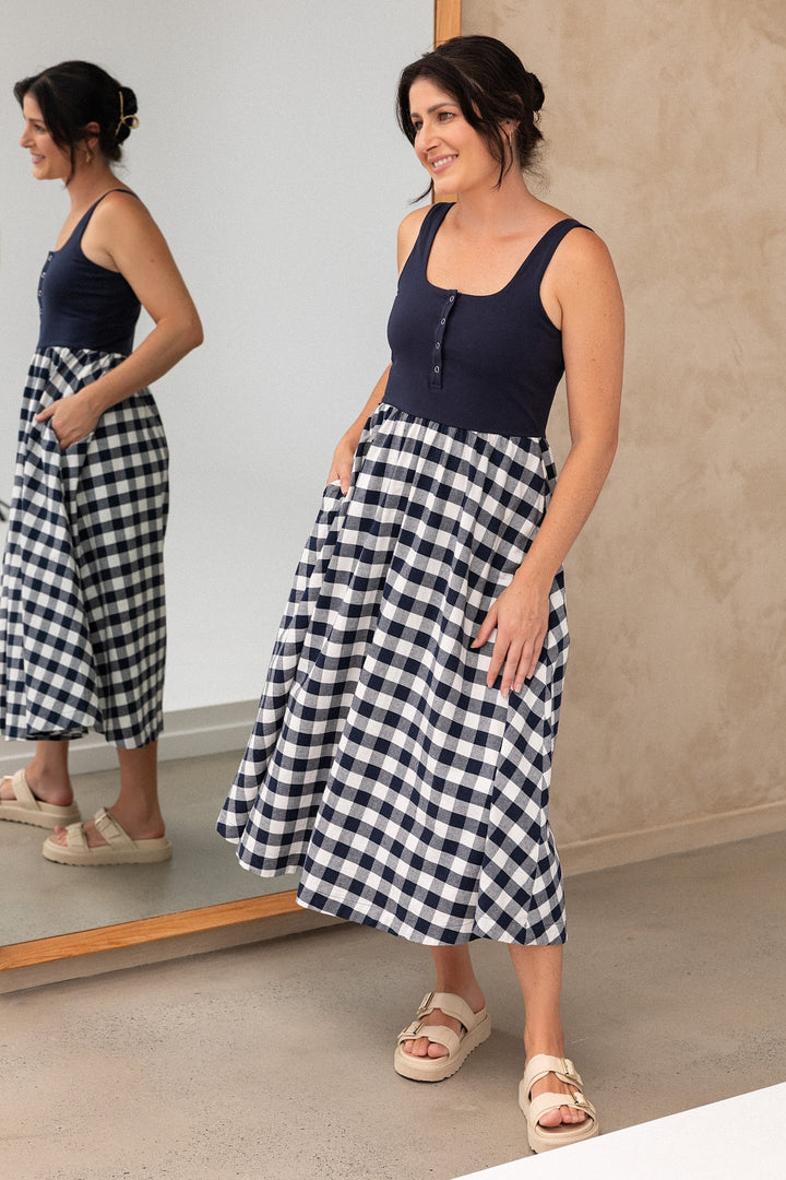 Hallie Dress - Navy Gingham