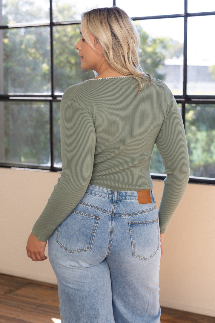 Willa Knit Top - Sage Contrast