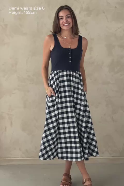 Hallie Dress - Navy Gingham