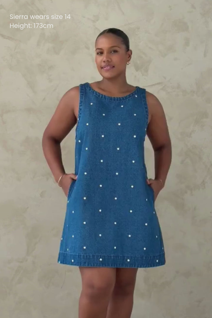 Noah Dress - Denim Polka