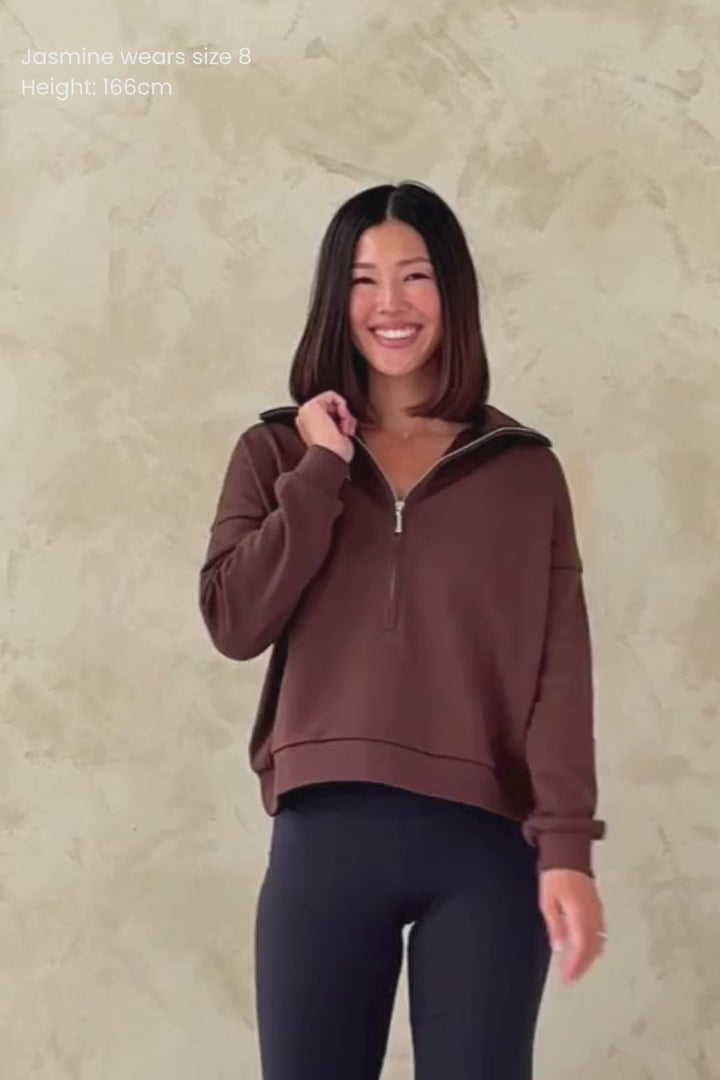 Collar Zip Sweater - Cocoa