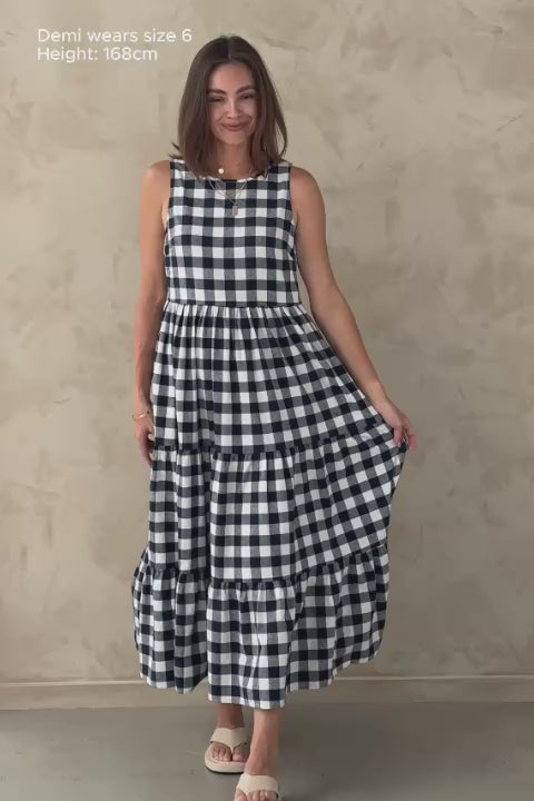 Siena Dress - Navy Gingham